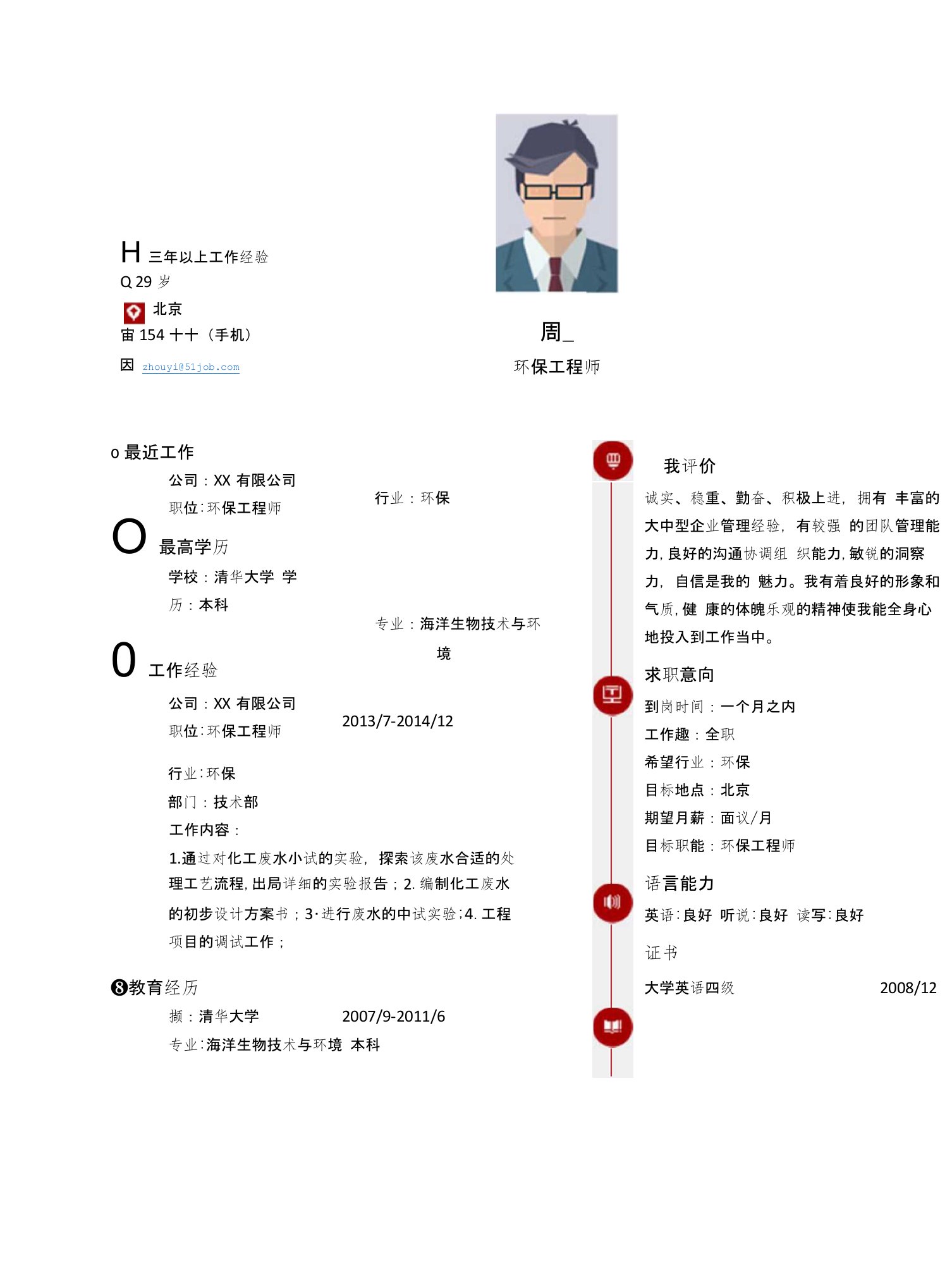 【简历模板】环保工程师求职(1)简历模板