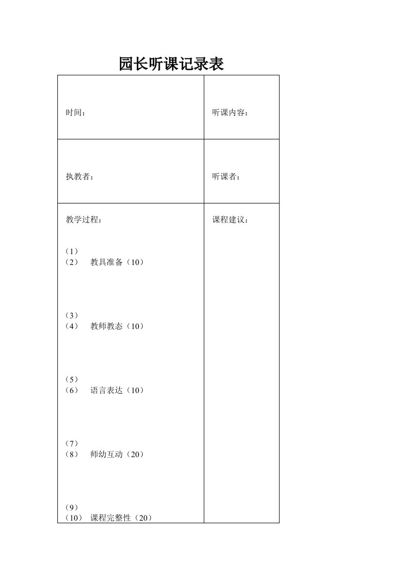 园长听课记录表（明细）