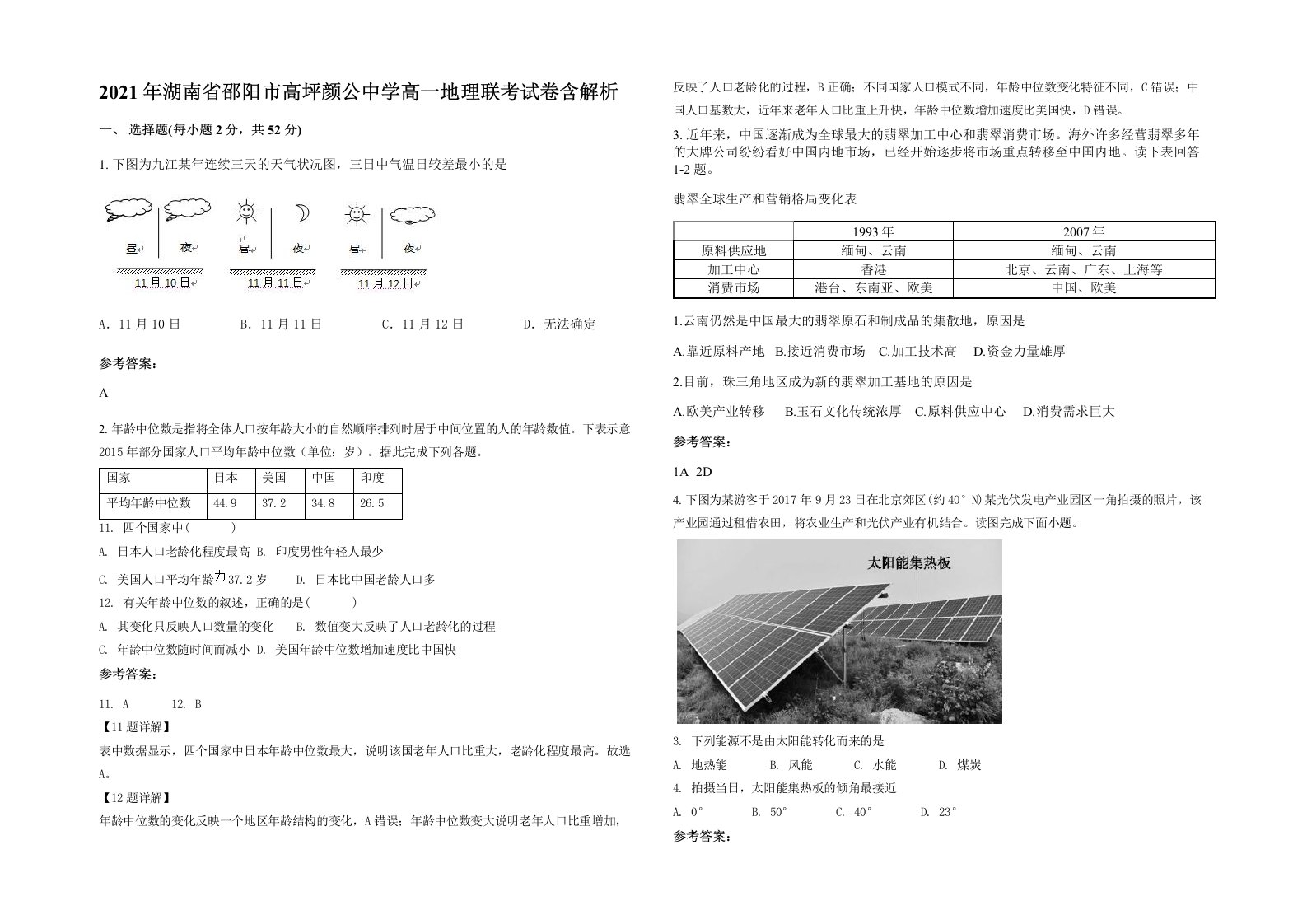 2021年湖南省邵阳市高坪颜公中学高一地理联考试卷含解析