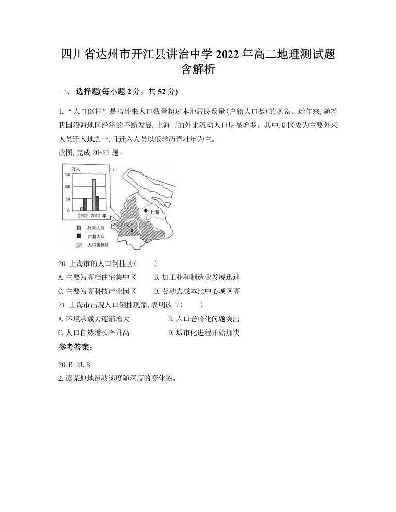 四川省达州市开江县讲治中学2022年高二地理测试题含解析