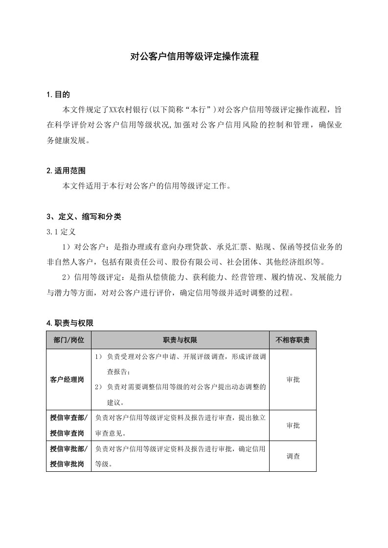 银行对公客户信用等级评定操作流程