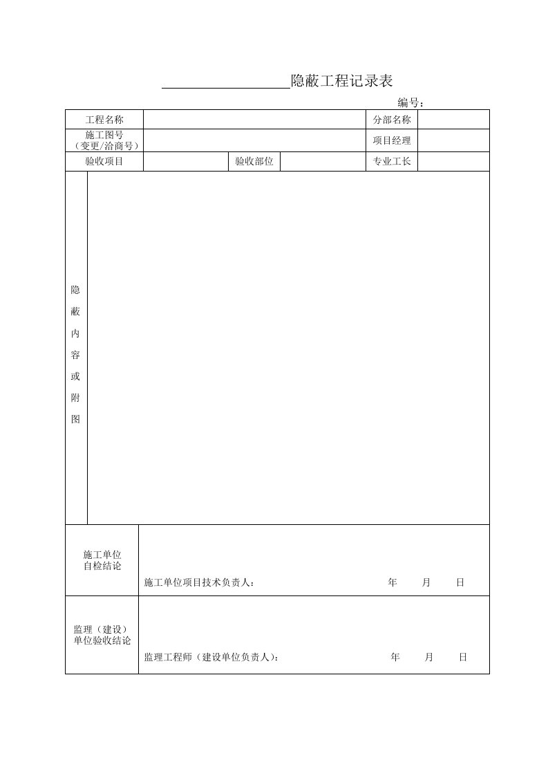 隐蔽工程检查记录表