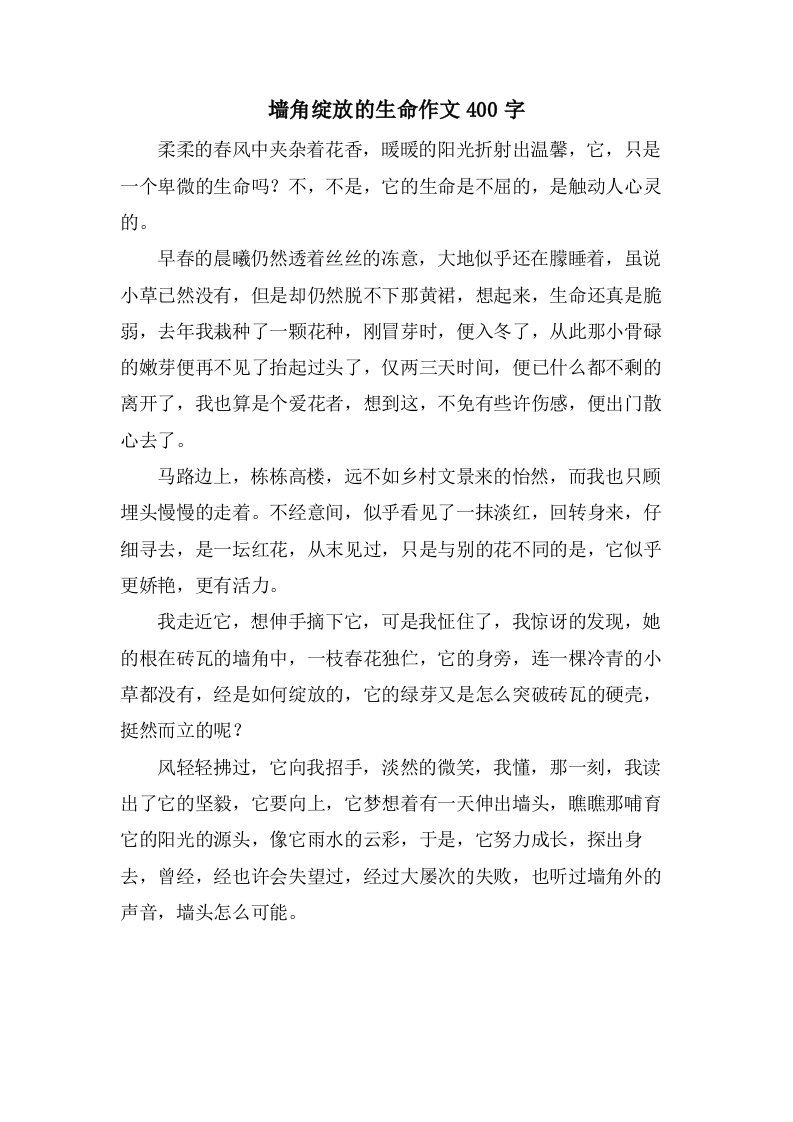 墙角绽放的生命作文400字