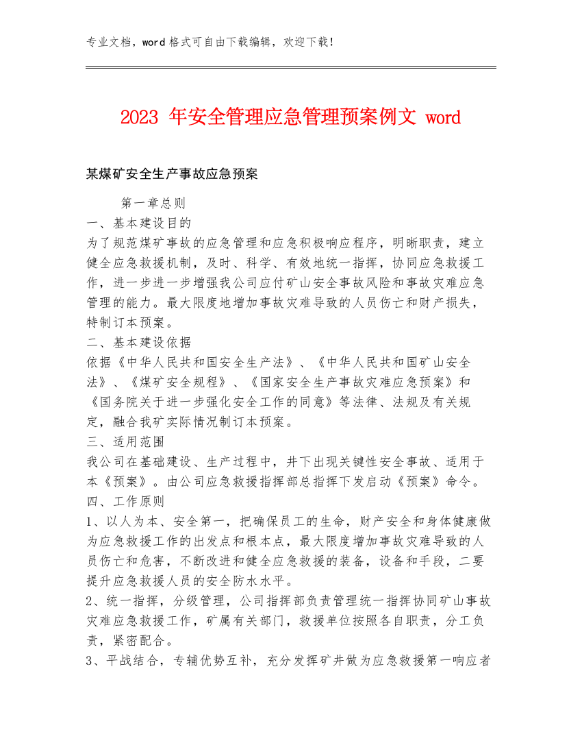 2023年安全管理应急管理预案例文word