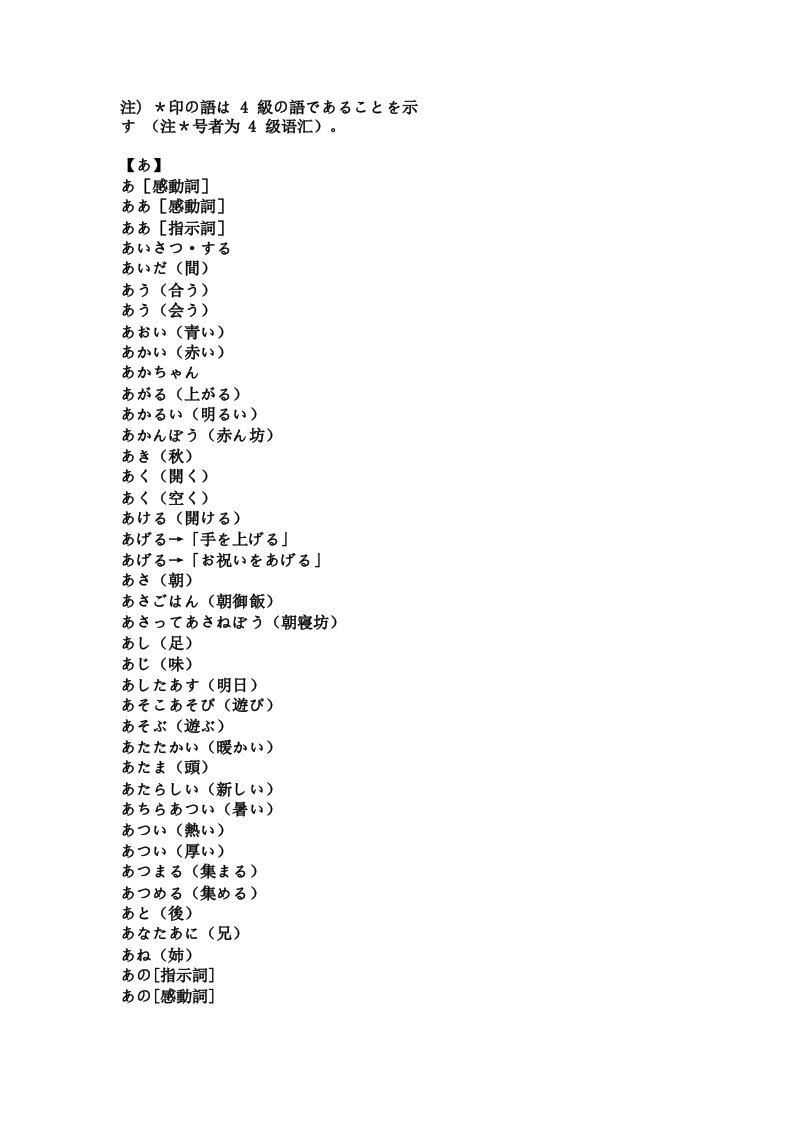 日语三级、四级词汇表