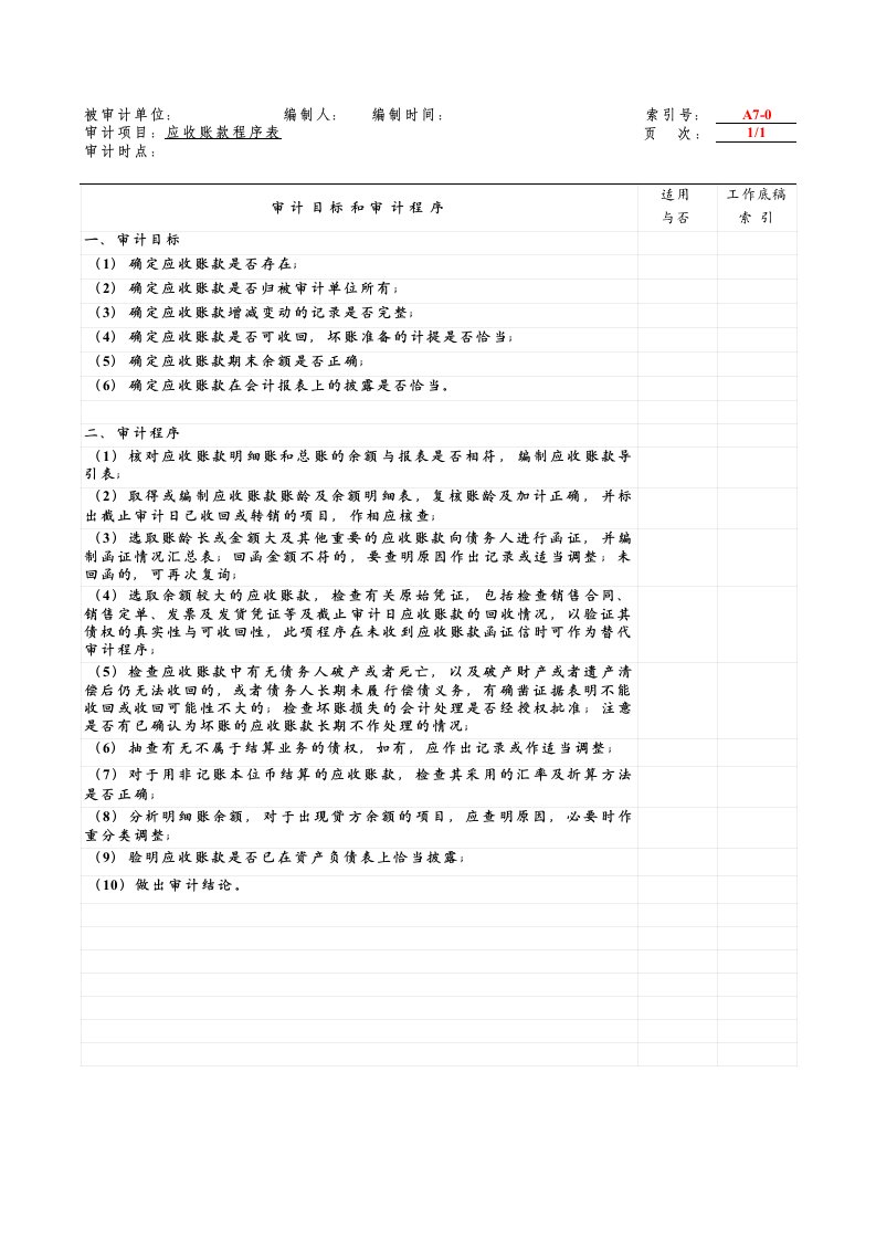 应收账款审计底稿