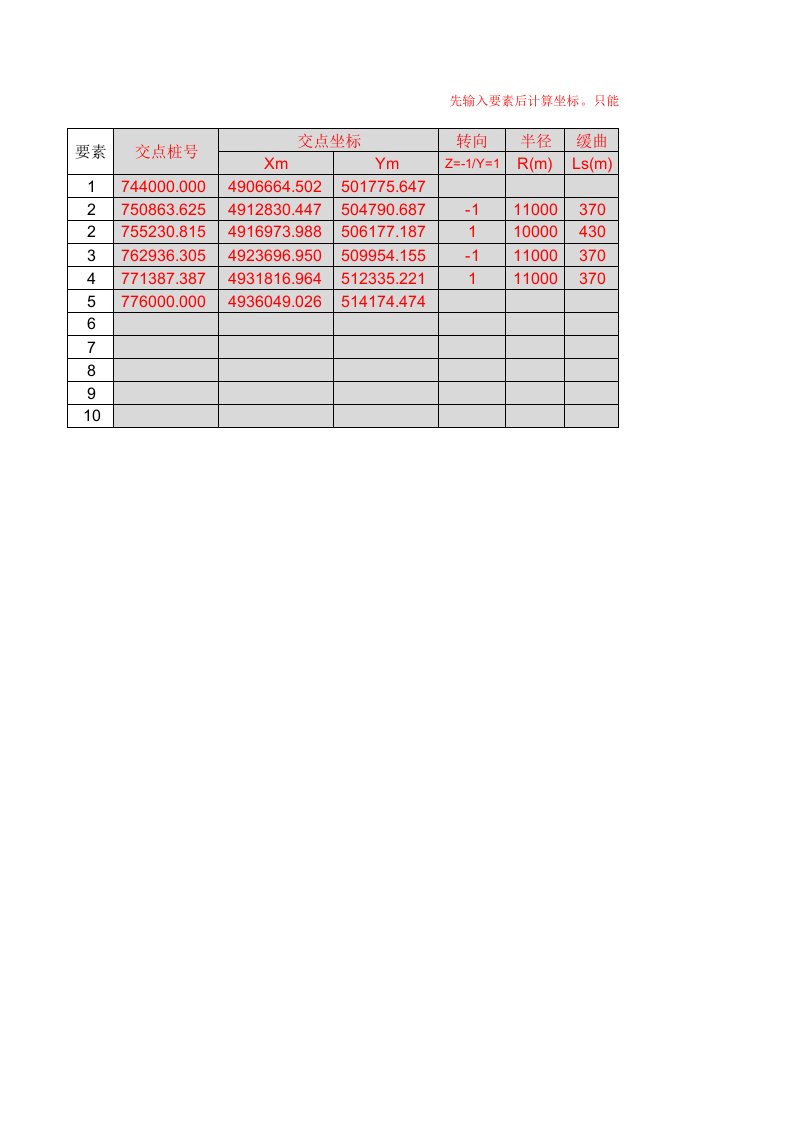 excel电子表快捷的计算坐标公式交点法