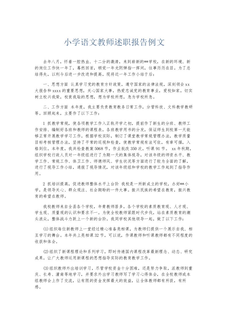 总结报告小学语文教师述职报告例文