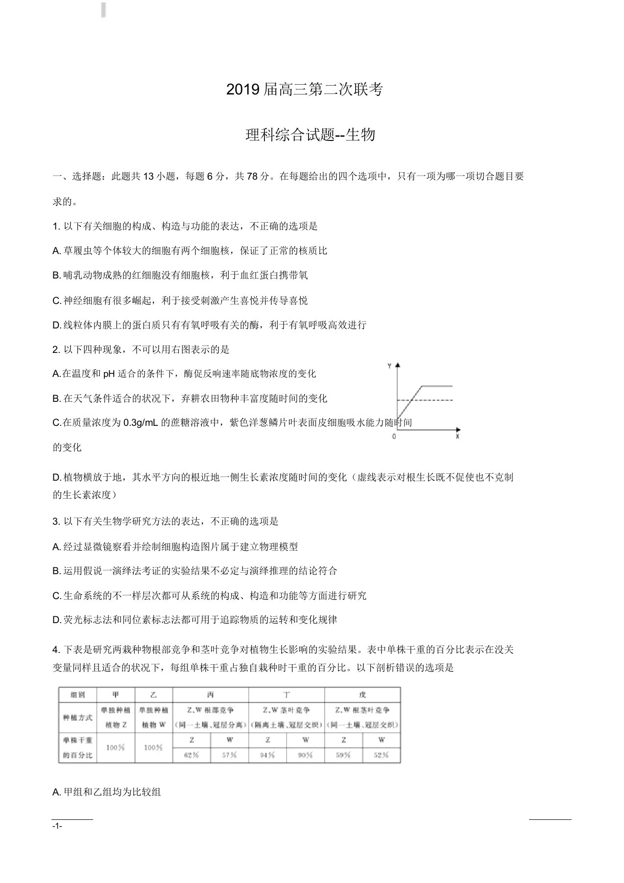 湖北省黄冈中学华师一附中等八校2019届高三第二次联考理科综合试题生物附包括