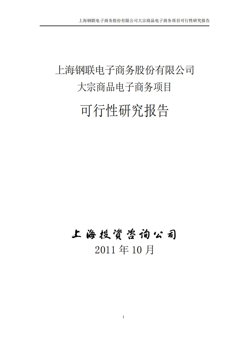 上海钢联电子商务股份有限公司大宗商品电子商务项目可行性研究报告