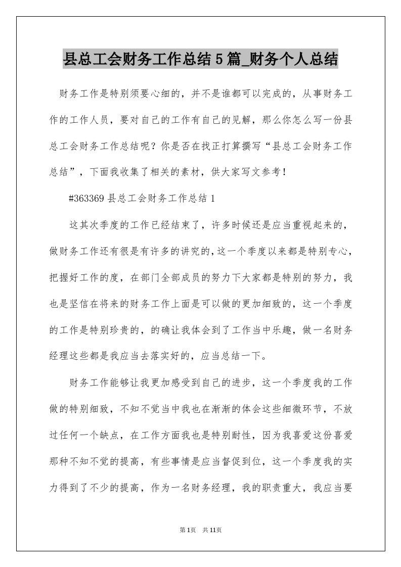 县总工会财务工作总结5篇_财务个人总结