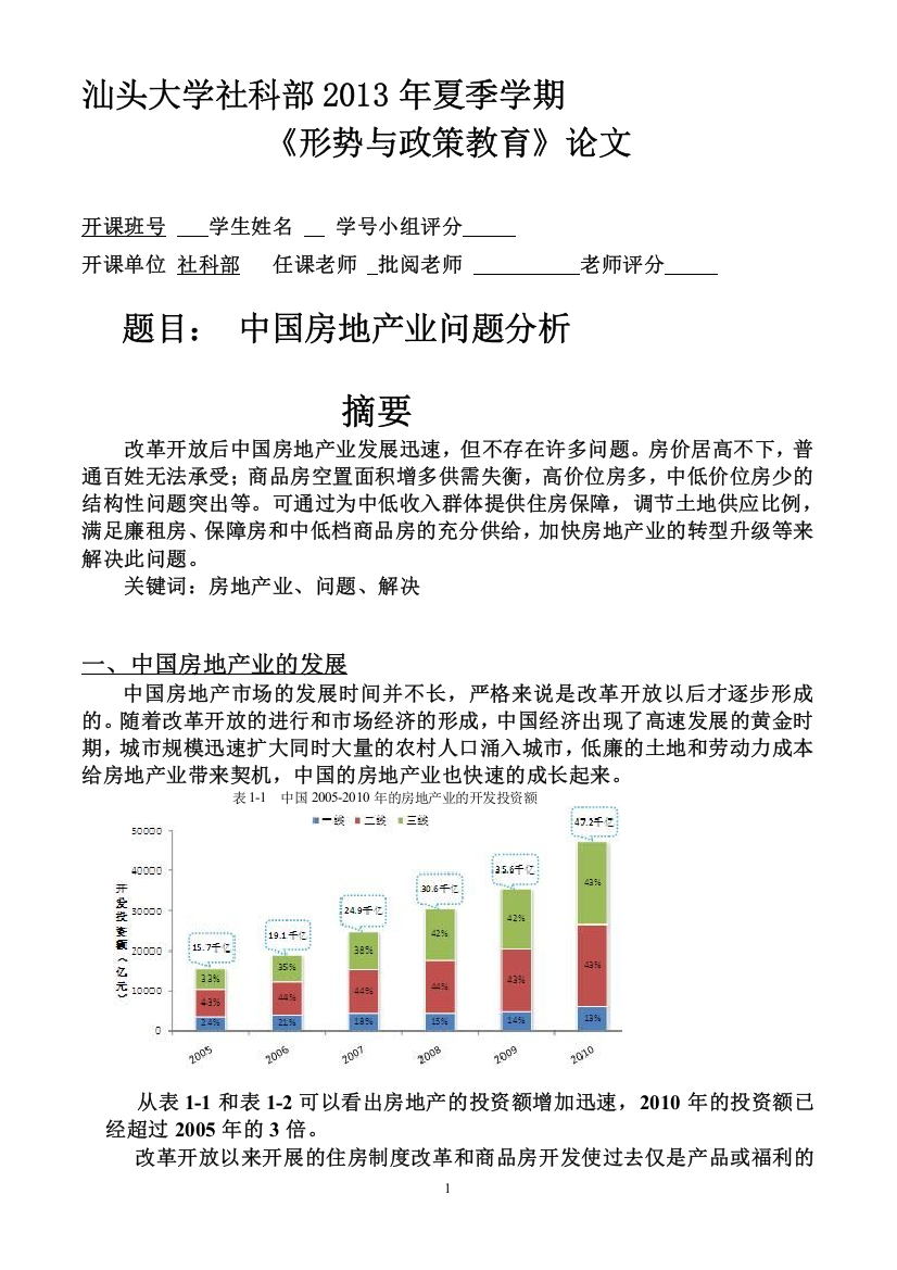 形势与政策论文之中国房地产