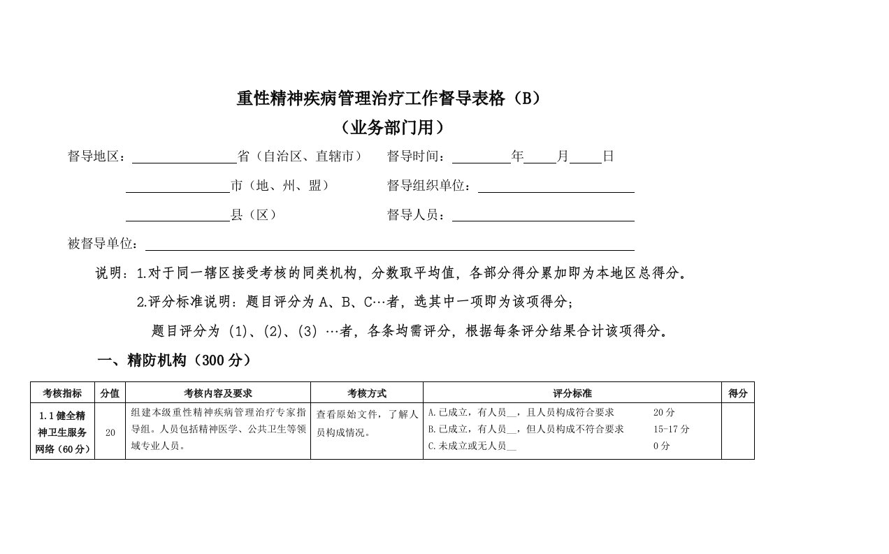 重性精神疾病管理治疗工作督导表格