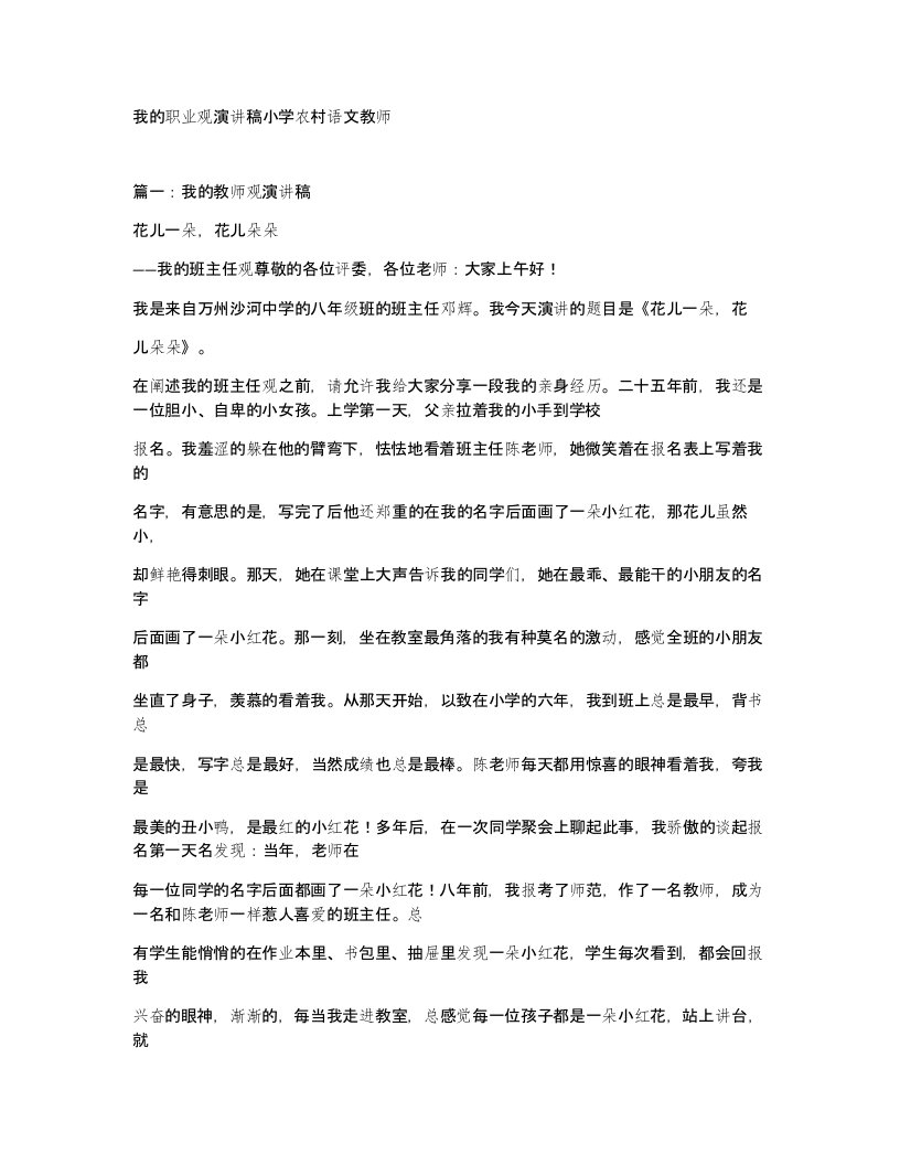 我的职业观演讲稿小学农村语文教师