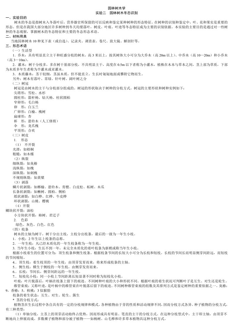 园林树木学实验指导书