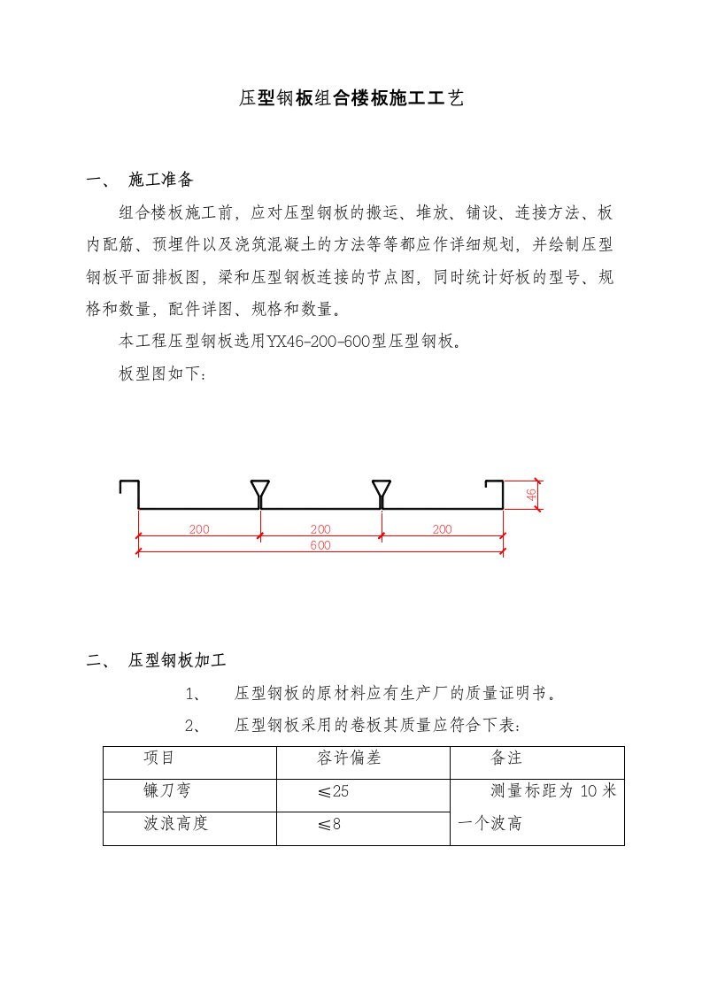 压型钢板组合楼板施工工艺标准