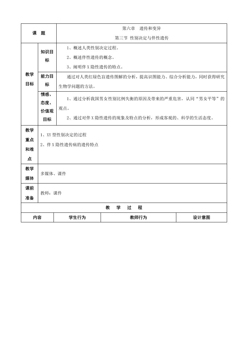 性别决定与伴性遗传-教学设计