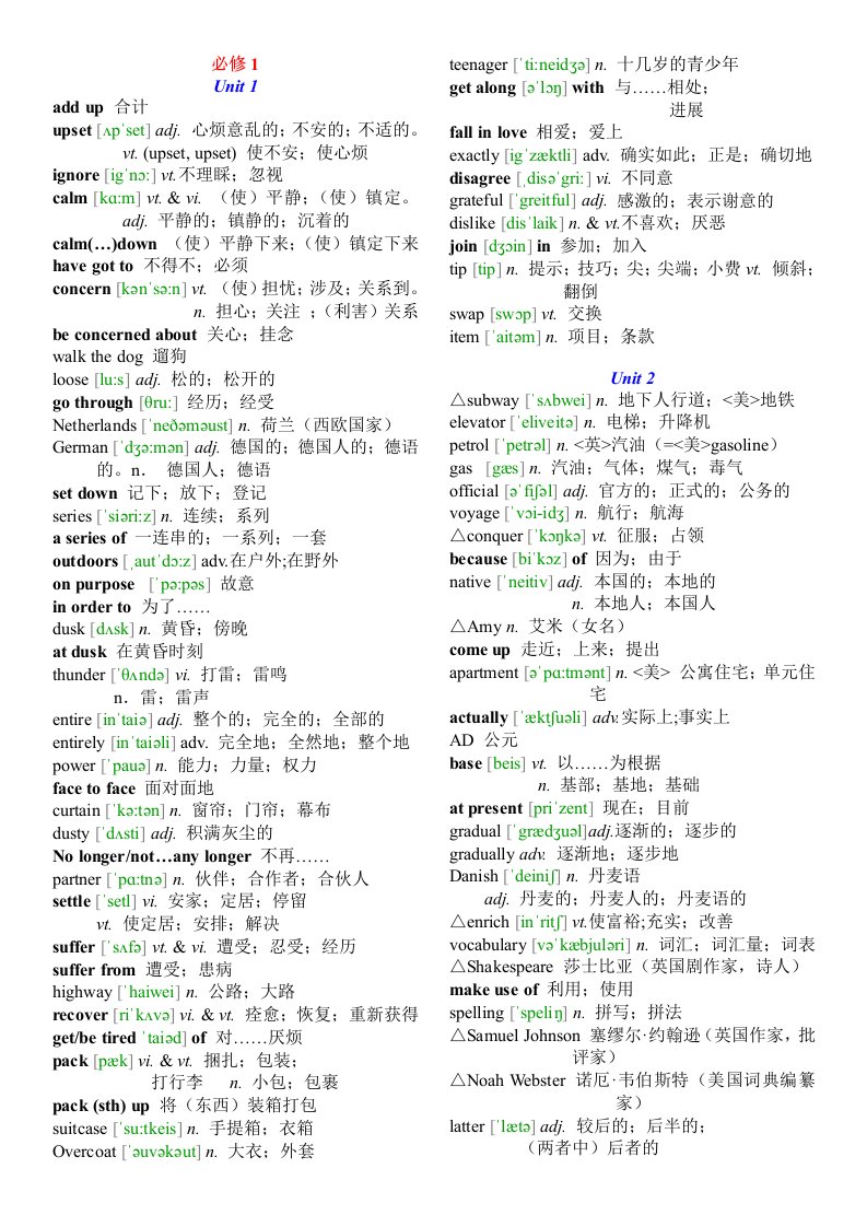 人教版高中英语单词表(含音标)