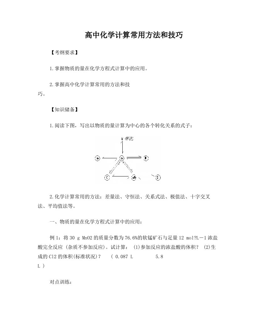 高中化学计算常用方法和技巧