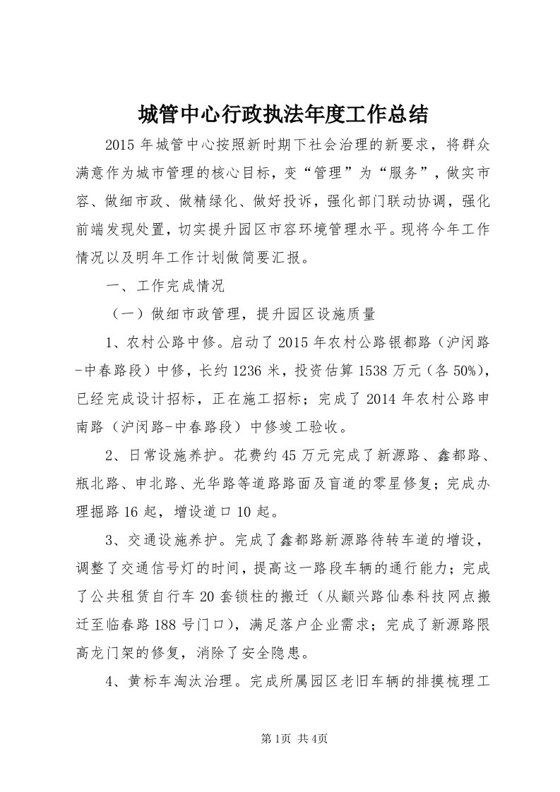 城管中心行政执法年度工作总结