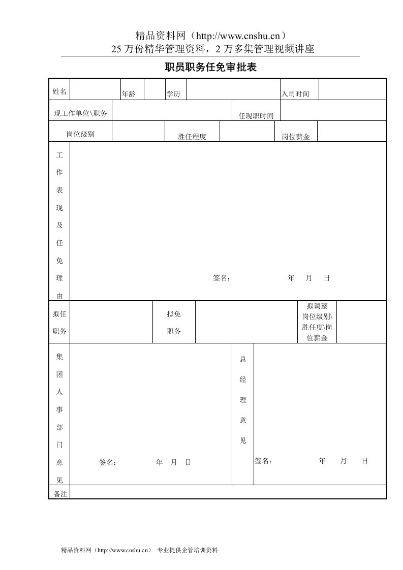 VANKE-HR-F010职务任免审批表