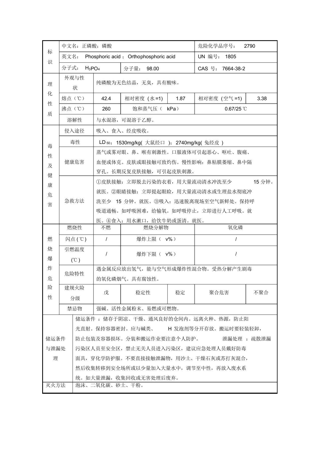 (完整版)磷酸理化性质表