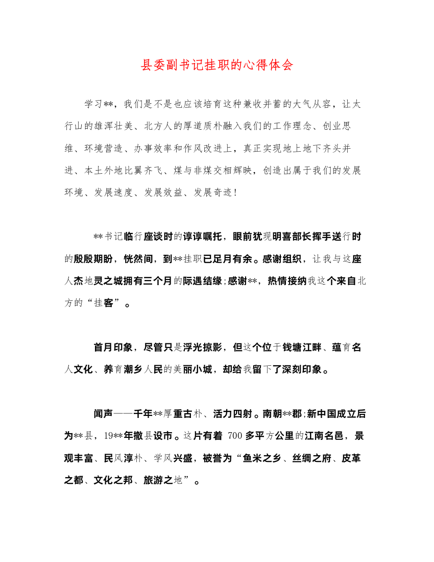 2022县委副书记挂职的心得体会