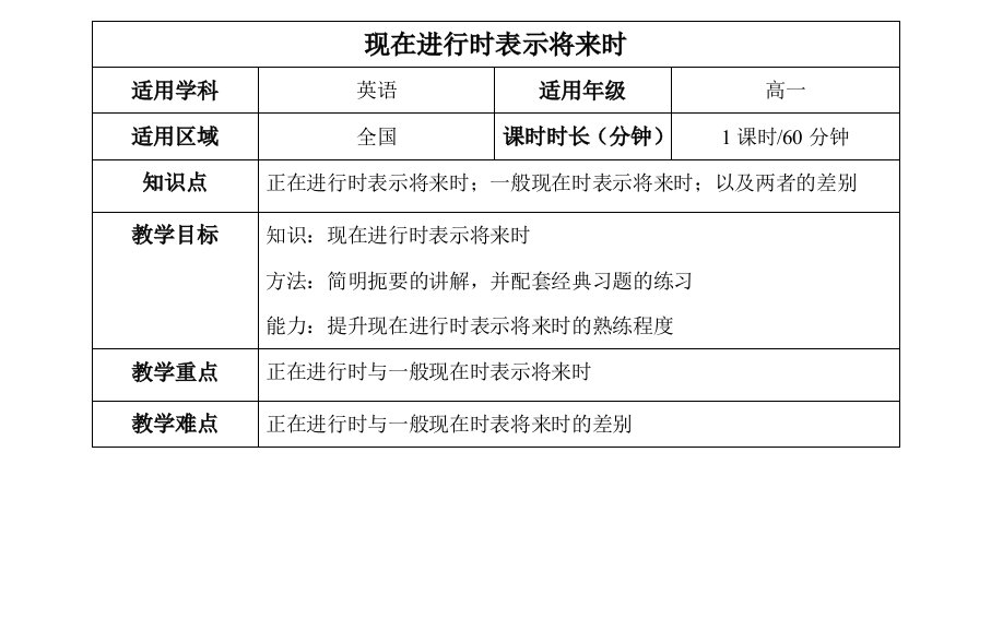 人教版现在进行时表示将来时高一上学案