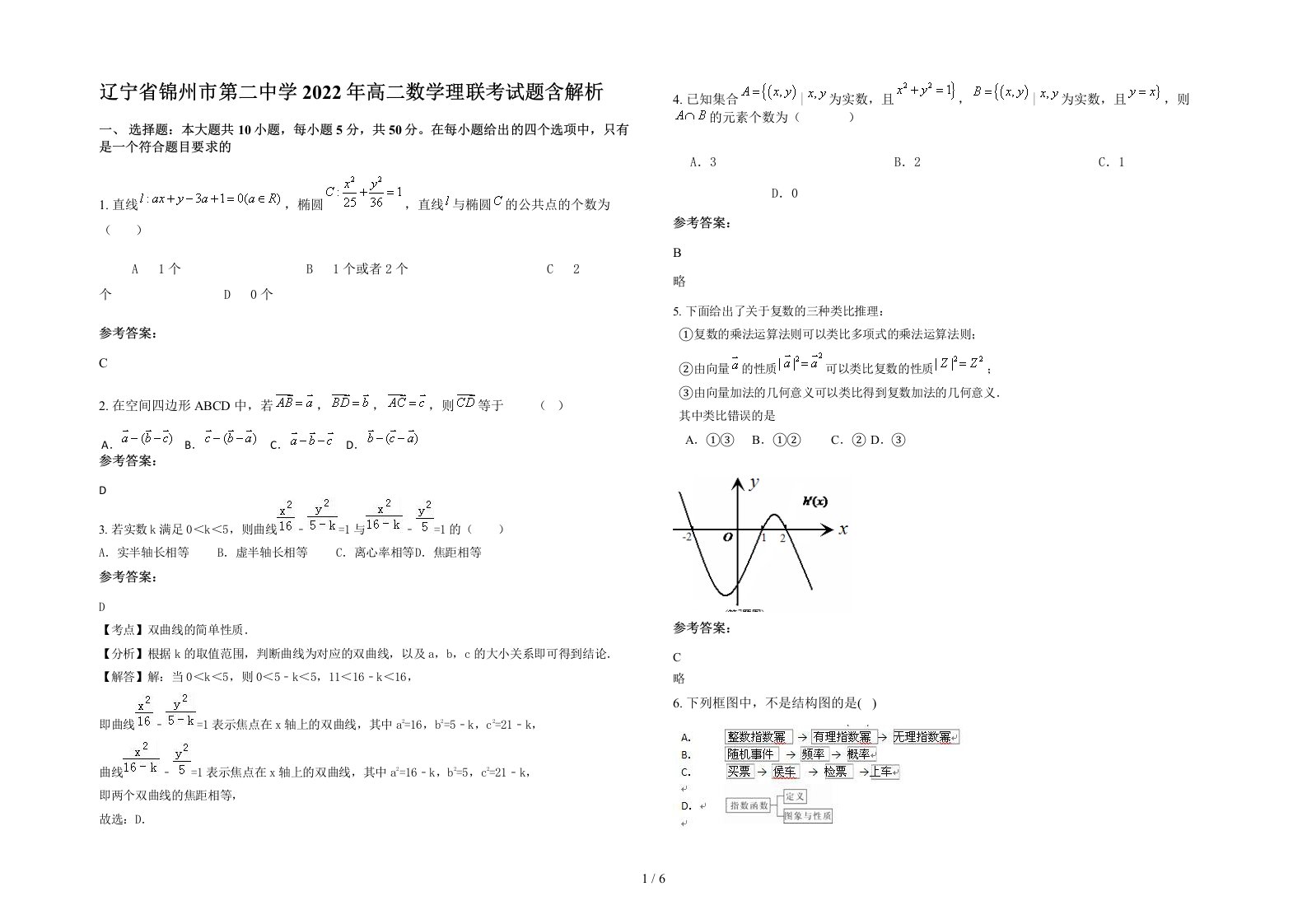 辽宁省锦州市第二中学2022年高二数学理联考试题含解析