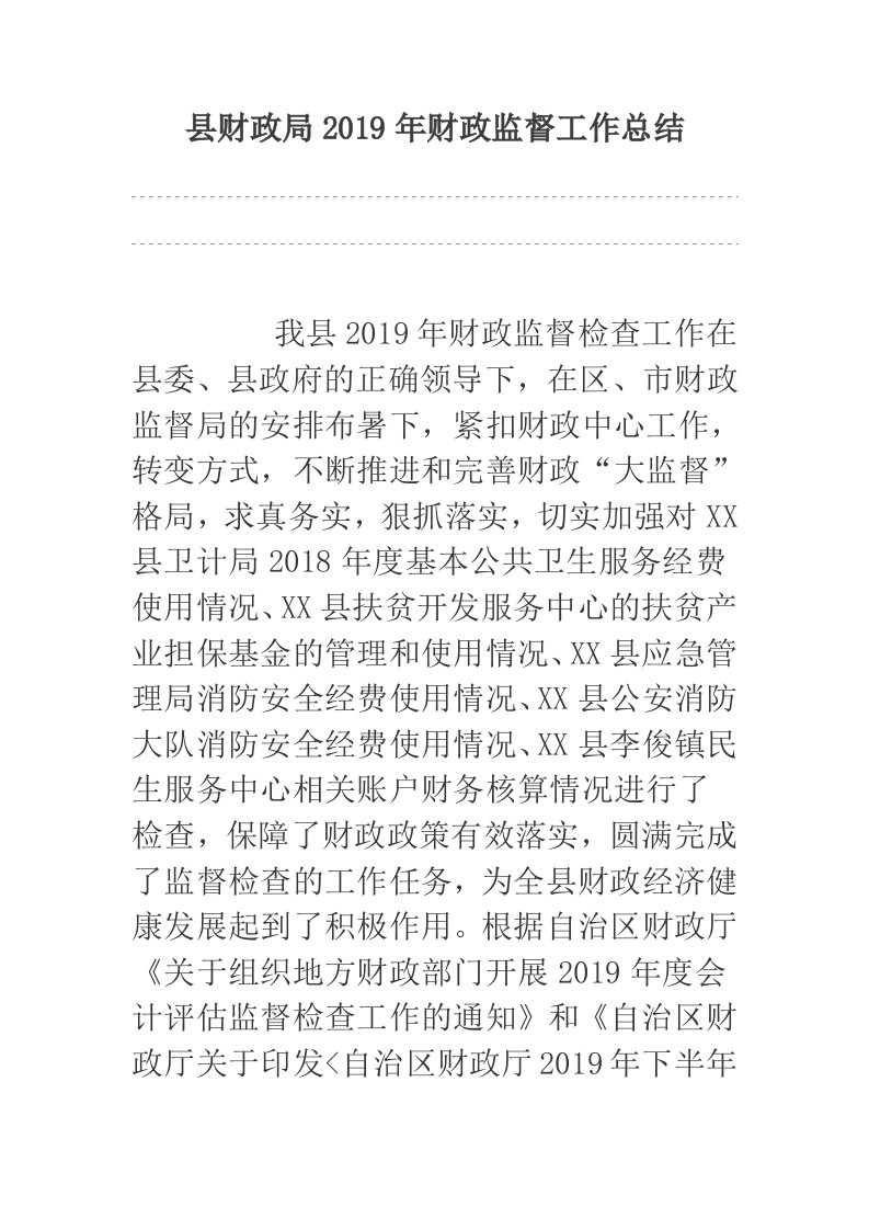 县财政局2019年财政监督工作总结