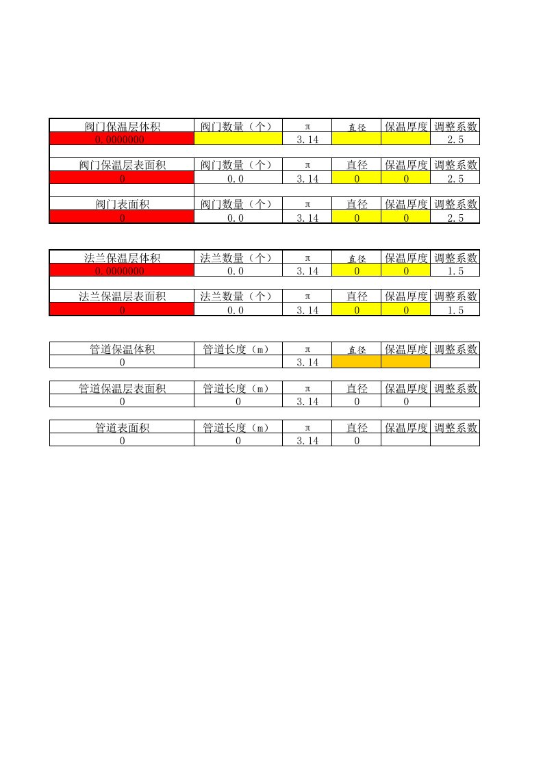 (XLS)阀门,法兰,管道保温计算工具