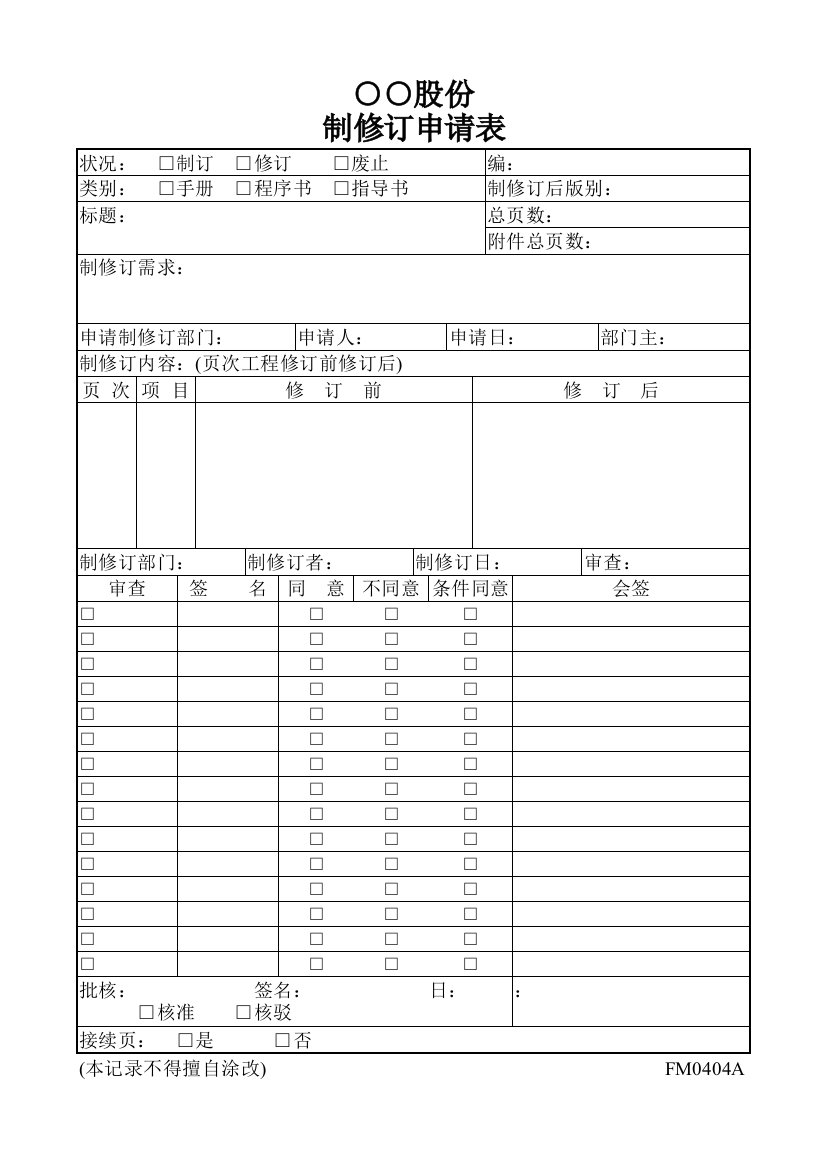 文件制修订申请表