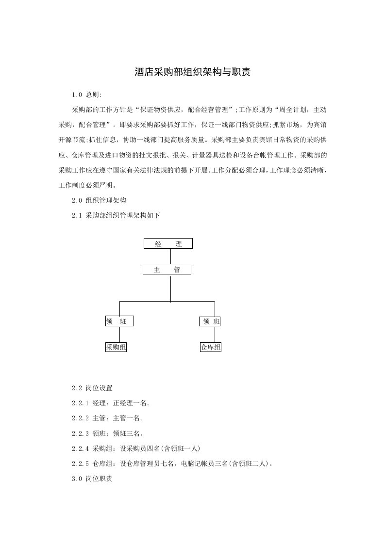 酒类资料-酒店采购部组织架构与职责