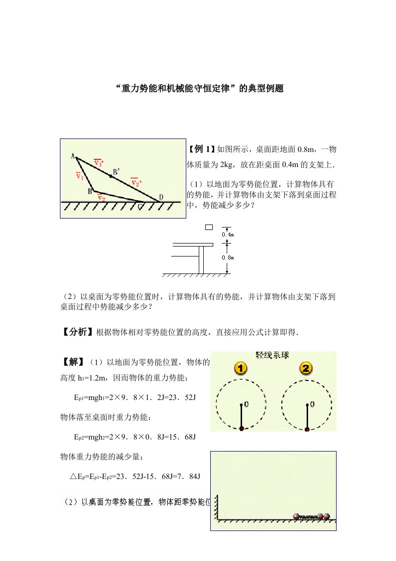 重力势能和机械能守恒定律的典型例题