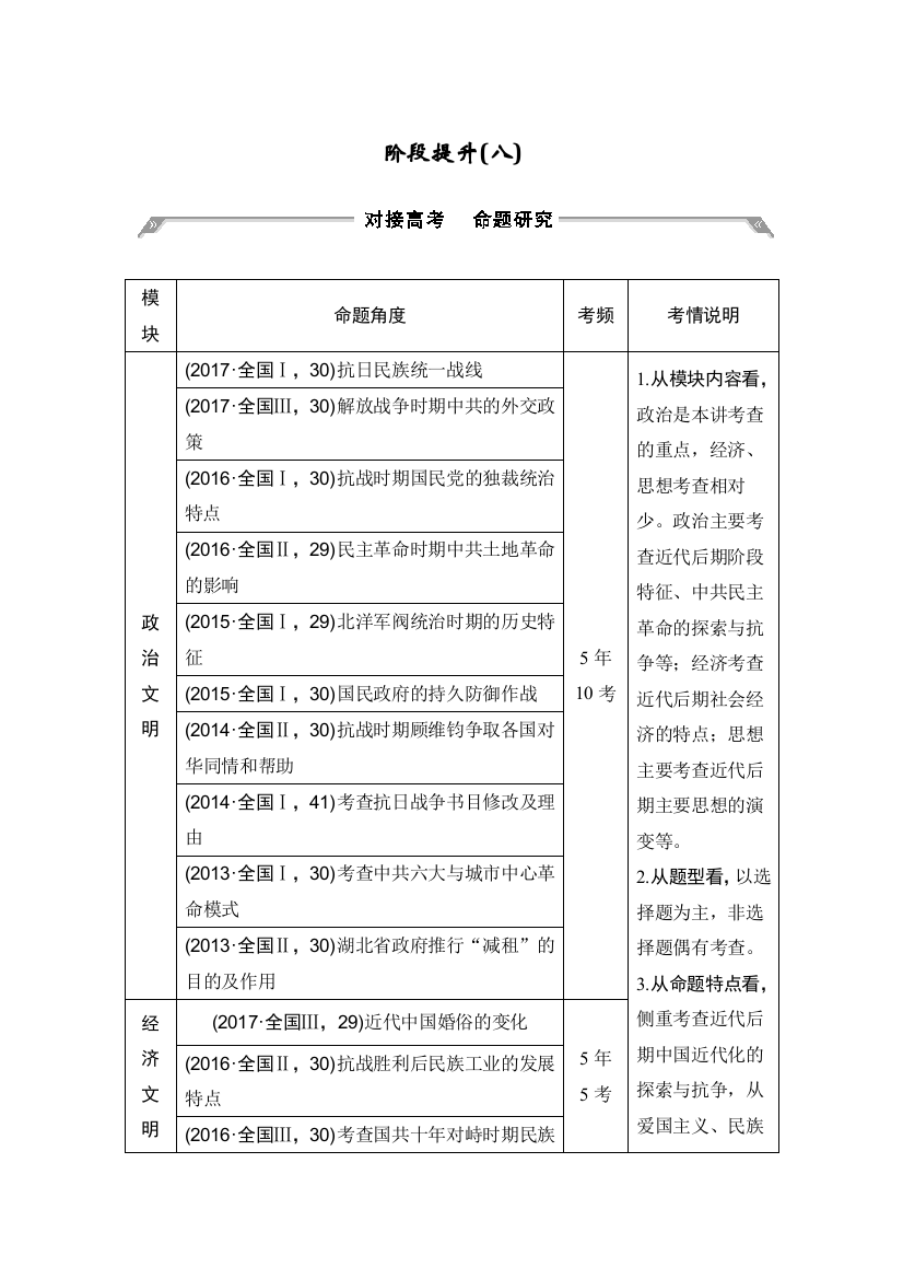 2019届高考历史一轮复习通史人教版讲义：阶段提升八　近代中国民主革命的新方向—五四运动至新中国成立前