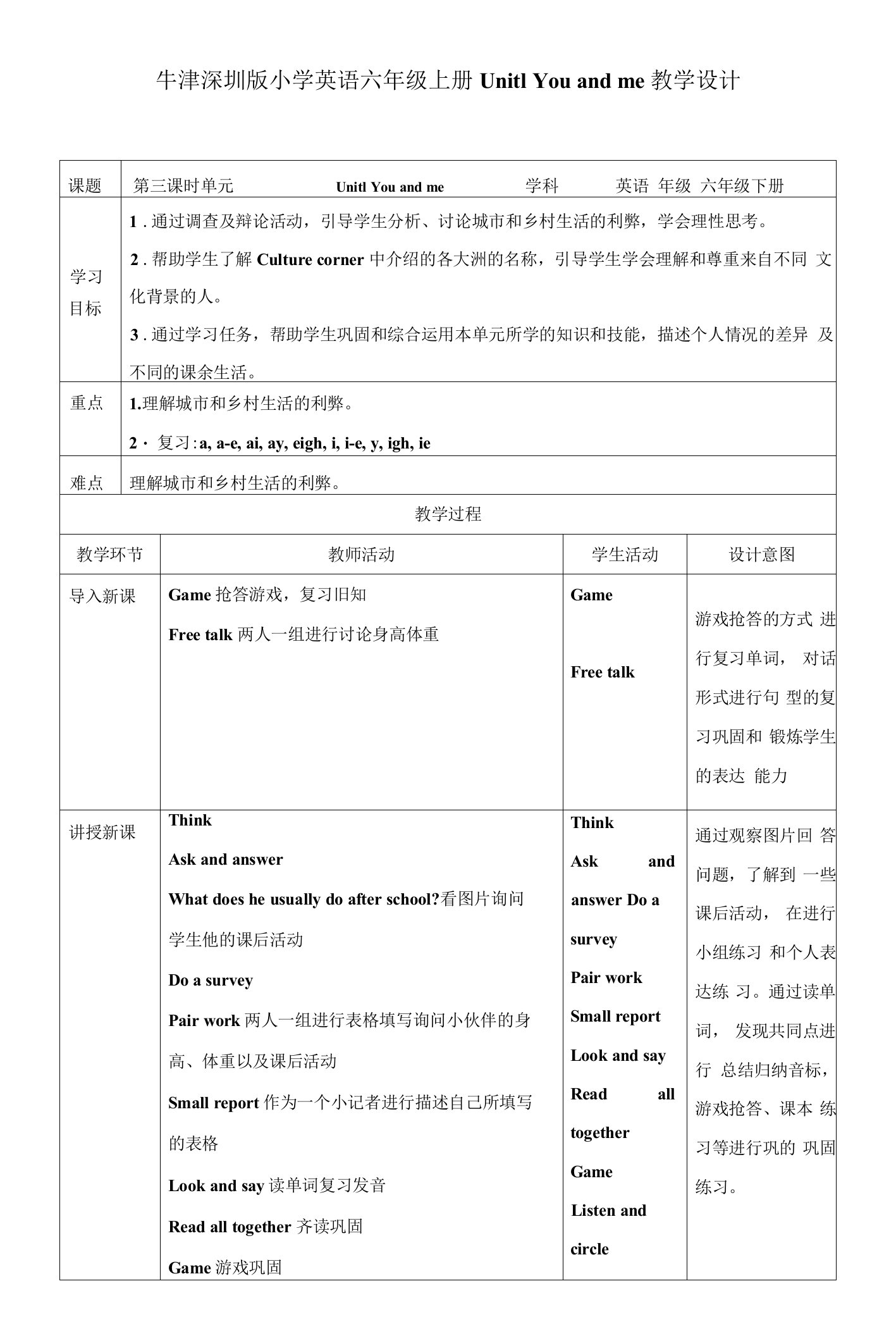 牛津深圳版六年级下册Unit1You