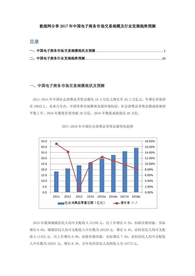 敦煌网分享207年中国电子商务市场交易规模及行业发展趋势预测