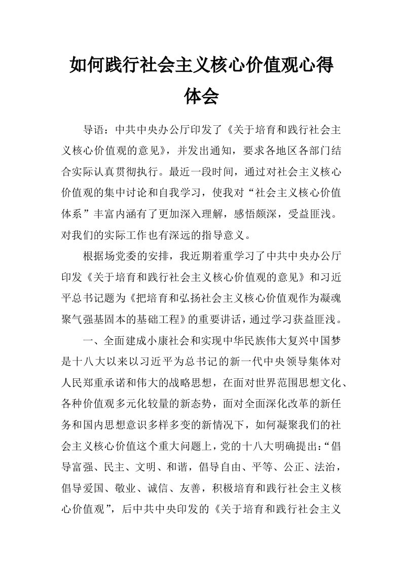 如何践行社会主义核心价值观心得体会