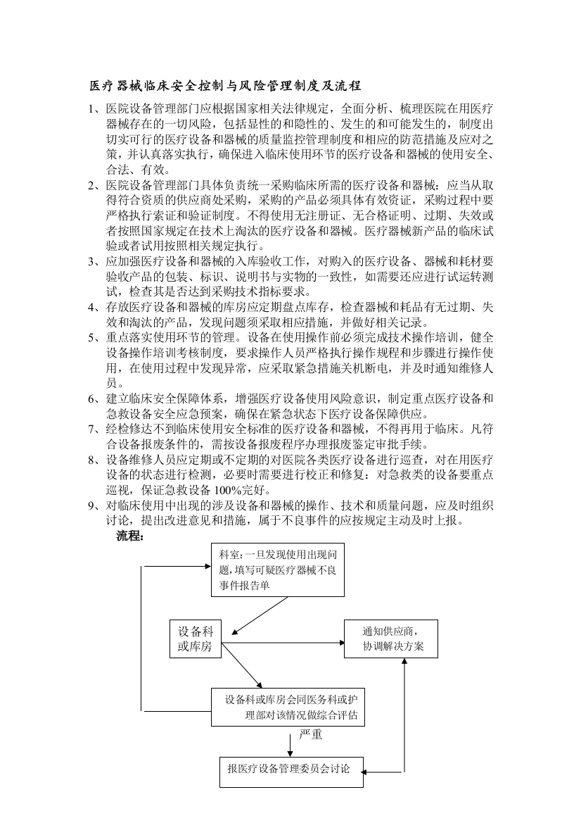 医疗器械临床安全控制与风险管理制度及流程