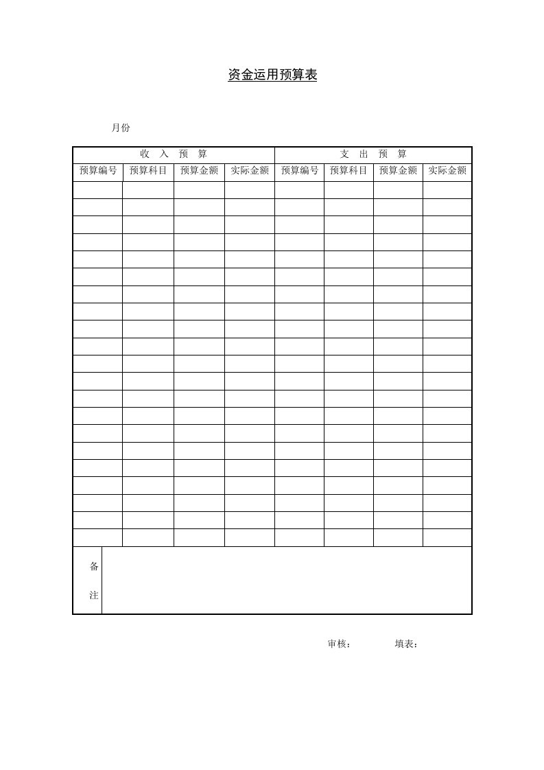 收入支出资金运用预算表