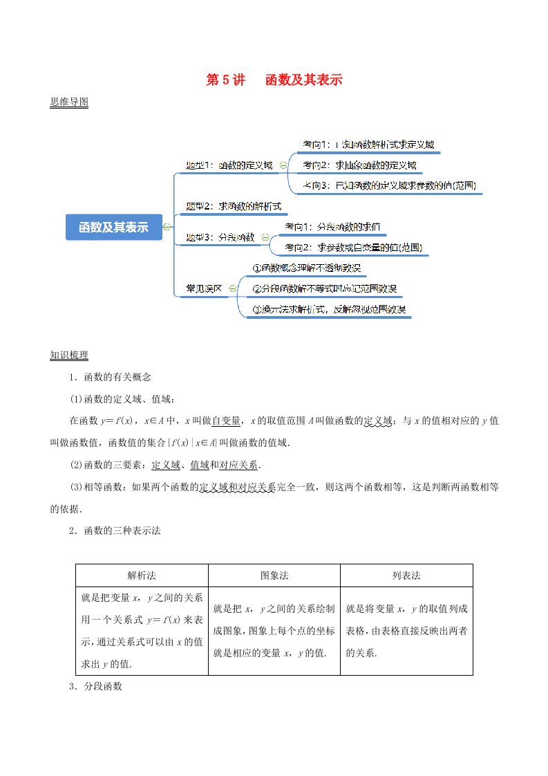 2024年新高考数学一轮复习知识梳理与题型归纳第5讲函数及其表示学生版