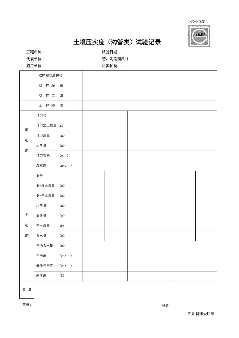 建筑工程-SGS025_土壤压实度沟管类试验记录