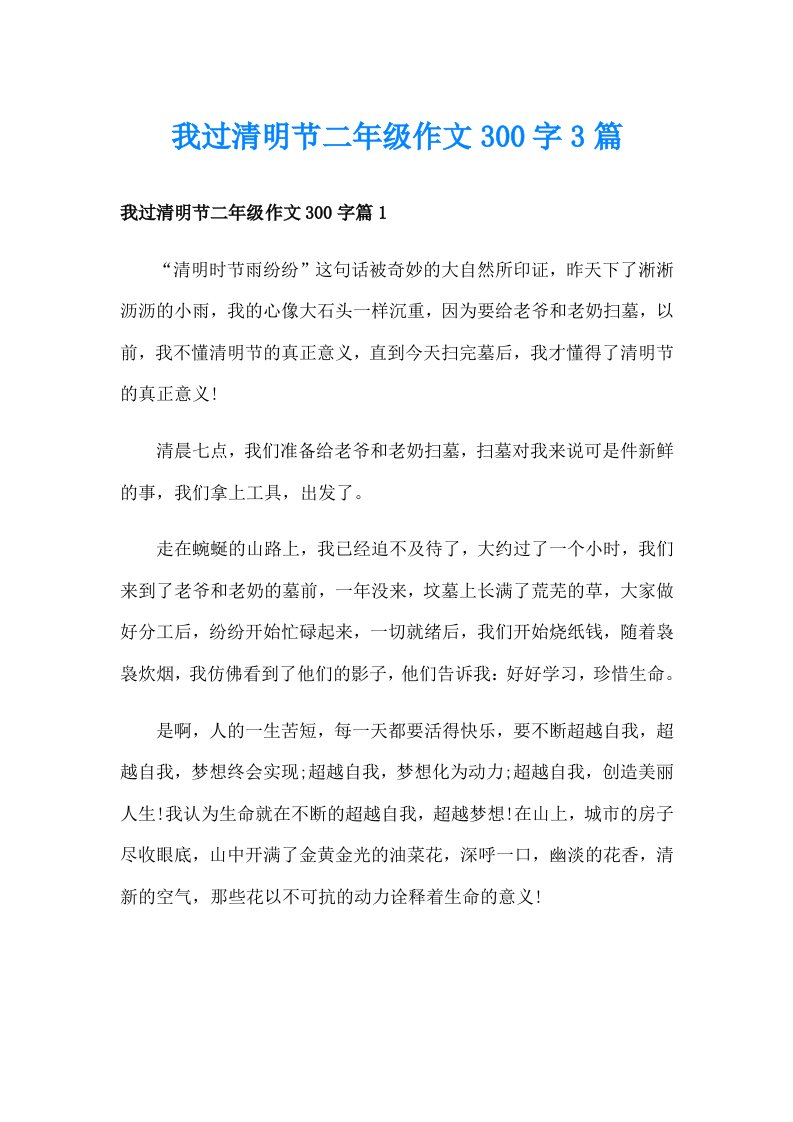 我过清明节二年级作文300字3篇