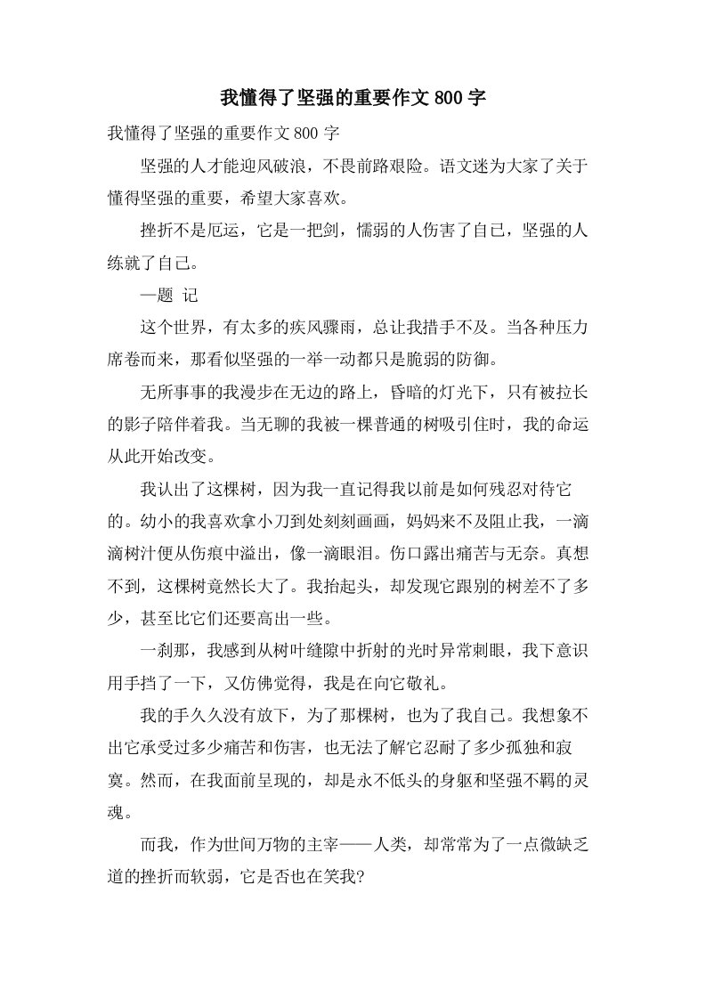 我懂得了坚强的重要作文800字