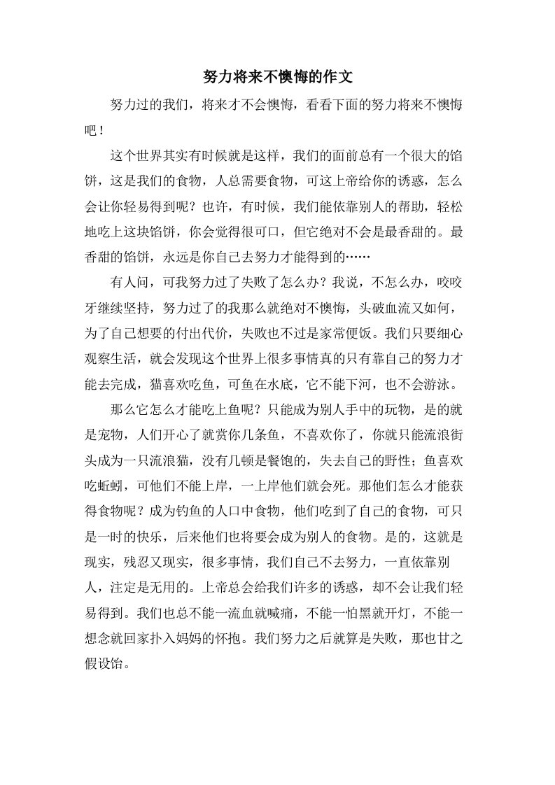 努力将来不后悔的作文