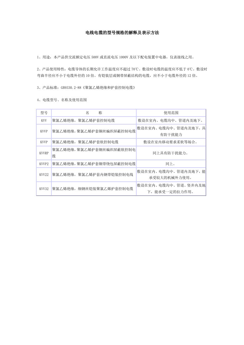 电力行业-电线电缆的型号规格的解释及表示方法