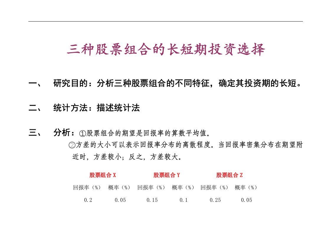 统计学案例分析三种股票组合的长短期投资选择