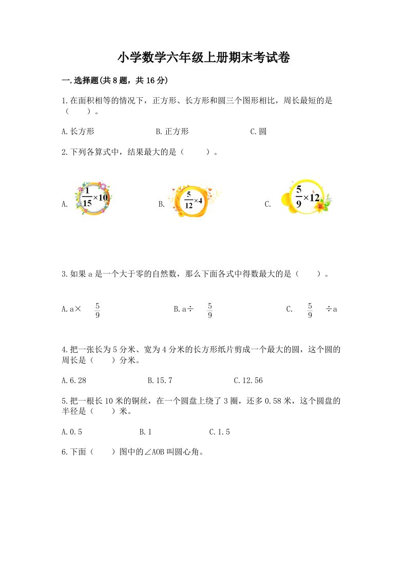 小学数学六年级上册期末考试卷（名师系列）word版