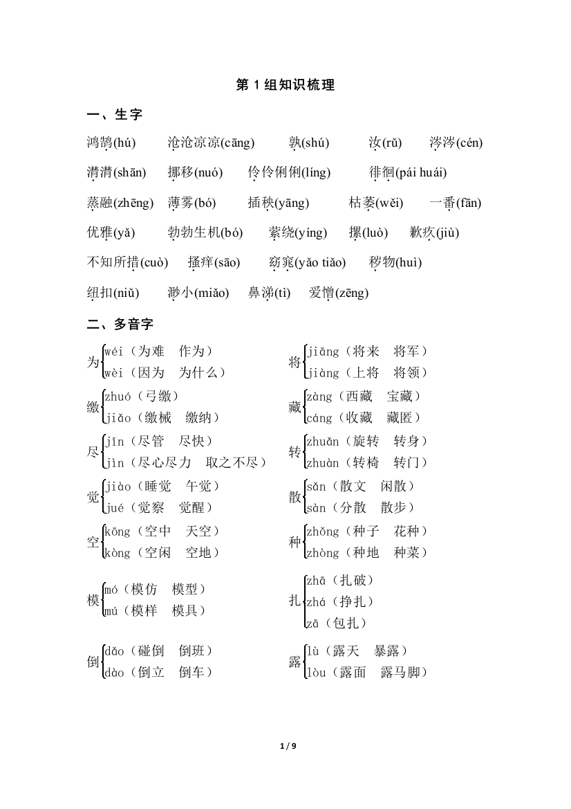 六年级下语文知识梳理