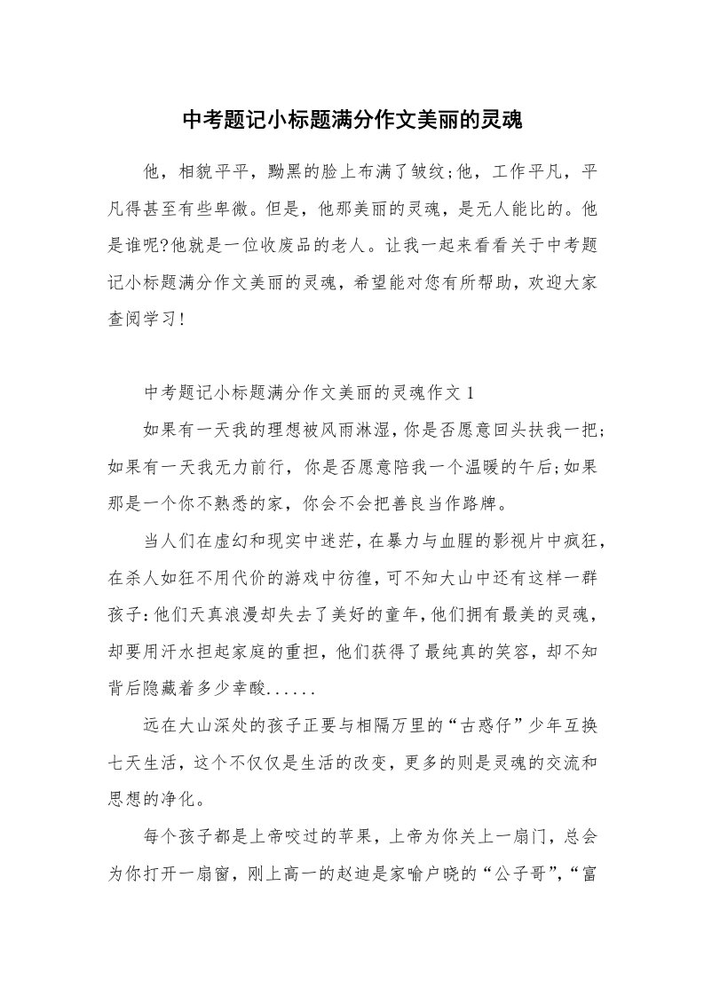 中考题记小标题满分作文美丽的灵魂